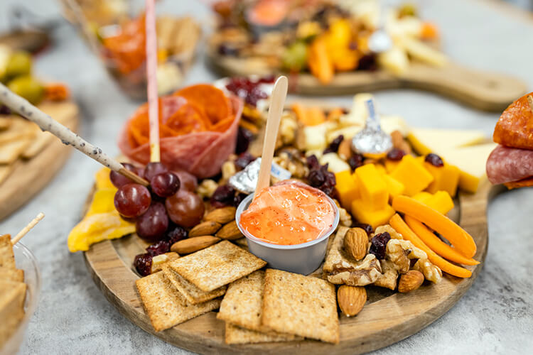 Charcuterie board with delicious treats